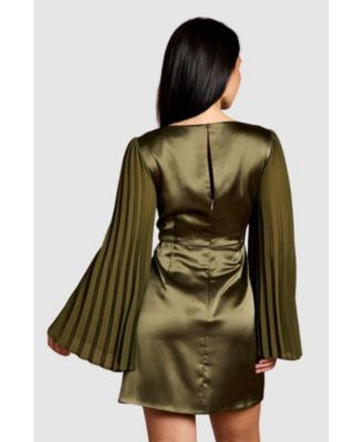 Women's Satin Pleated Flare Mini Dress
