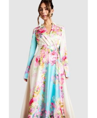 Women's Placement Print Wrap Front Gown