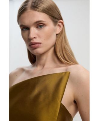 Women's Satin Twill Asymmetric Neck Midi Dress