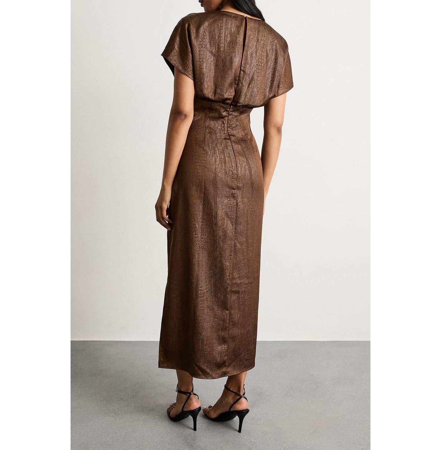 Women's Leather Look Twist Front Midi Dress