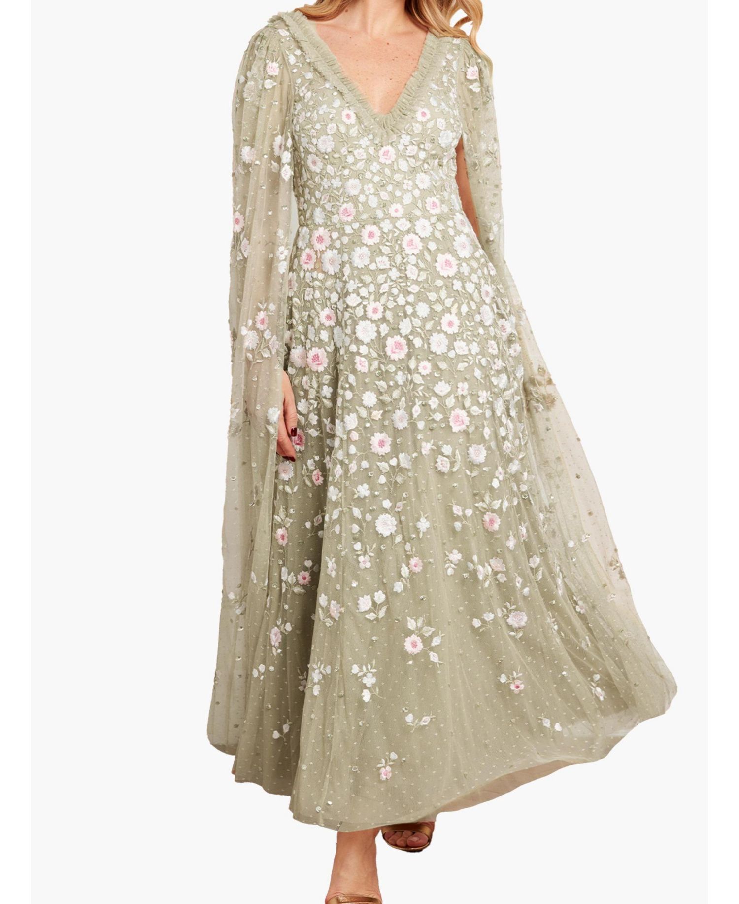 Women's Ethereal Blooms Cape Sleeve Ankle Gown
