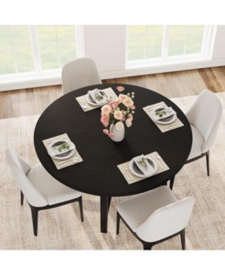 Round Dining Table , Kitchen Dining Room Table with Sturdy Metal Frame, Wood Circle Kitchen Table for Space Saving