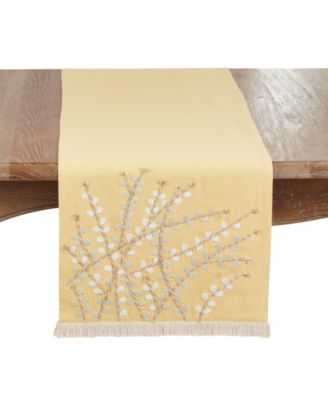 Embroidered Botanical Table Runner, 16" x 72"