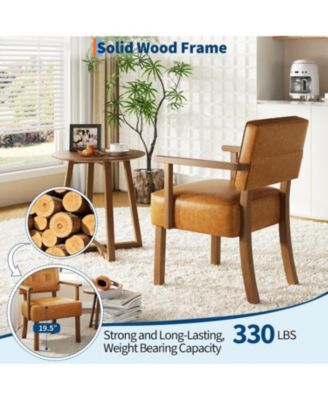 Set of 2 Mid Century Modern Accent Chairs, Faux Leather Armchairs with Button Tufted Back,Upholstered Lounge Chair Set with Wood Frame