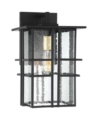 Arley Modern Outdoor Wall Light Fixture Black Geometric Frame  Seedy Glass for Post Exterior Barn Deck House Porch Yard Patio