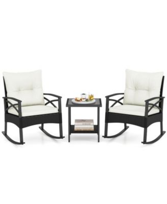 3-Piece Rattan Rocking Chair Set with Tiered Side Table