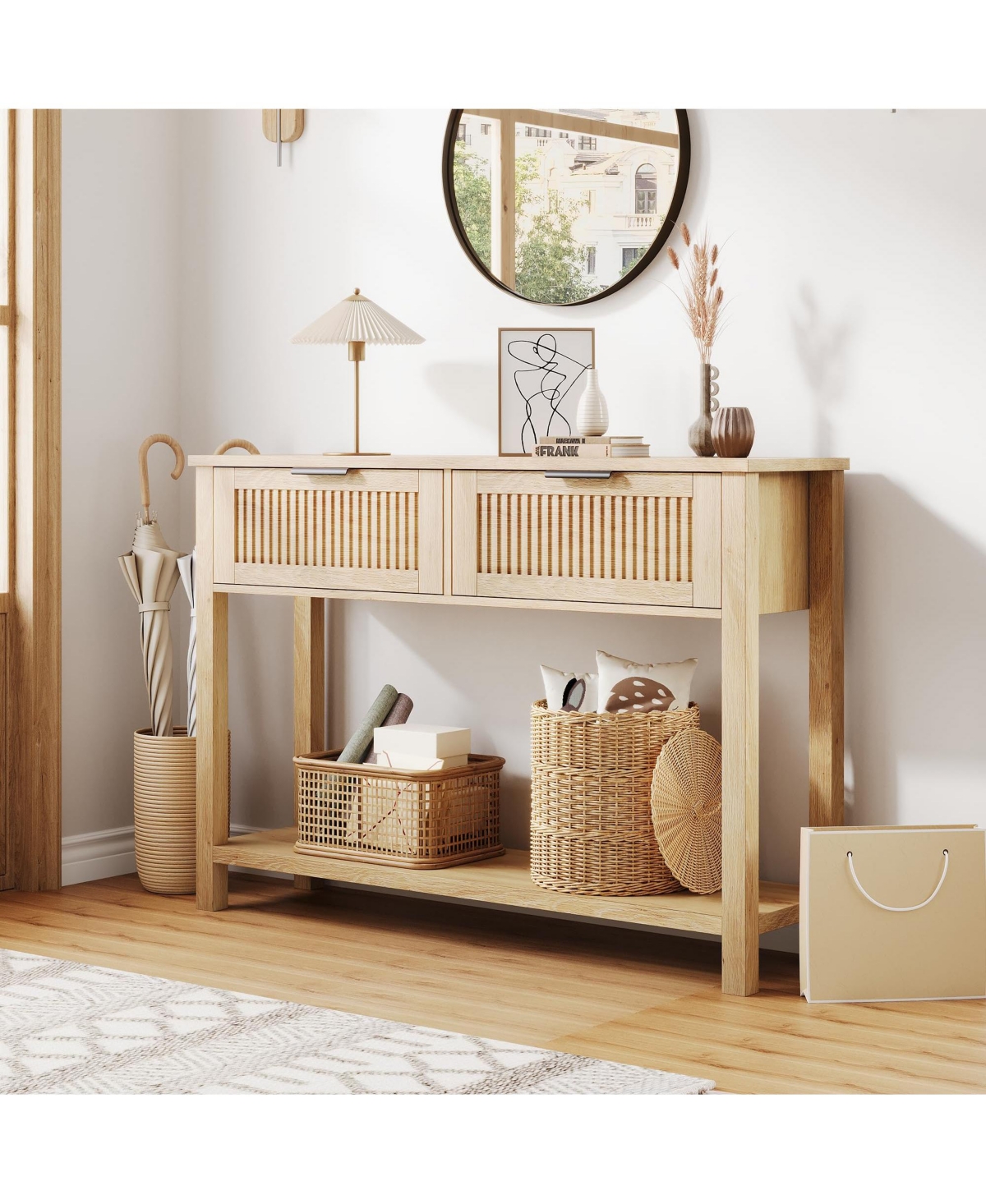 gaomon 43" Farmhouse Wooden Entryway Console Table with 2 Drawers and 2-Tier Storage