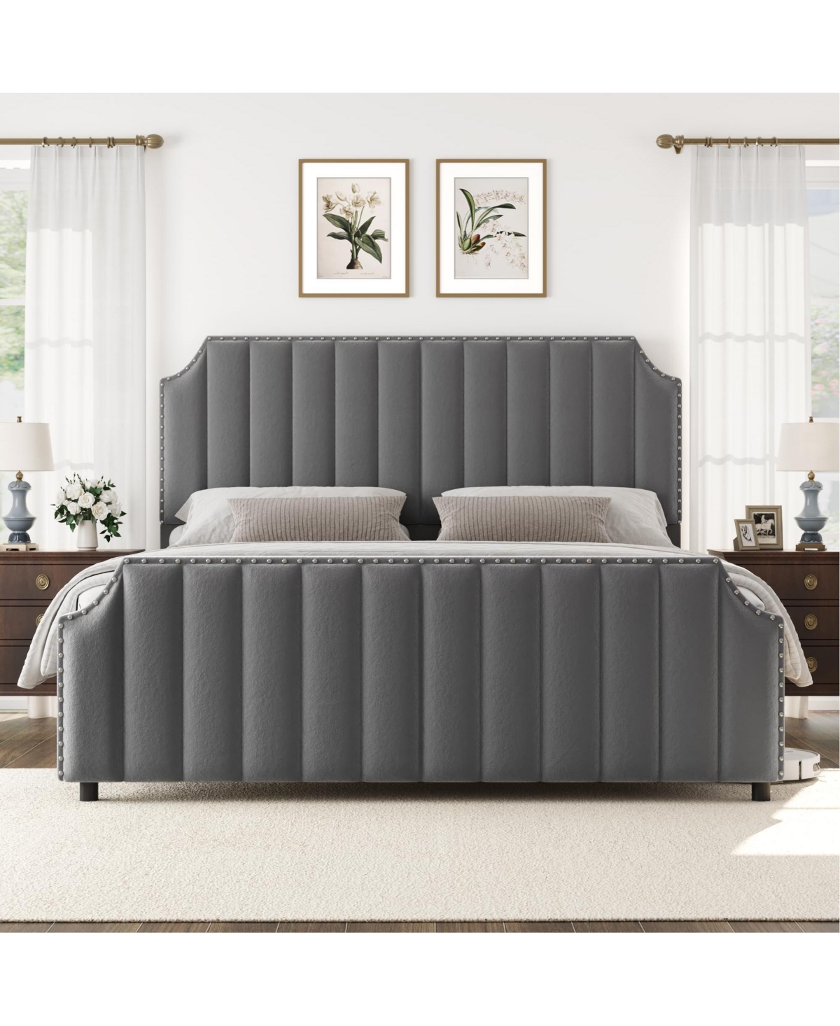 Homfan Upholstered Bed Frame with Headboard and Footboard