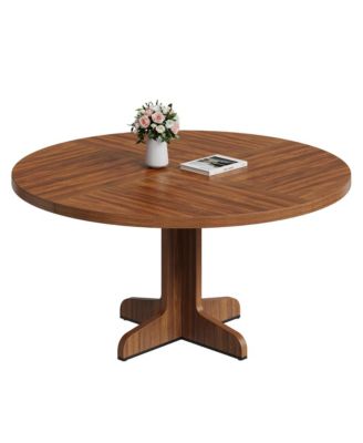 4-Person Round Wooden Pedestal Dining Table (Table Only)