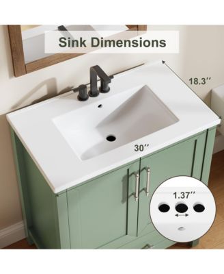 Bathroom Vanity with Ceramic Sink, Bathroom Storage Cabinet with Drawer and 2 Soft Closing Doors, Single Sink Bathroom Vanity with Integral Top