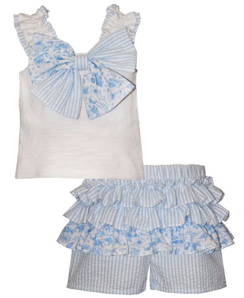 Комплект Bonnie Baby Toile Ruffle Sleeveless Top and Shorts, 2-Piece Set для девочек, цвет: Синий