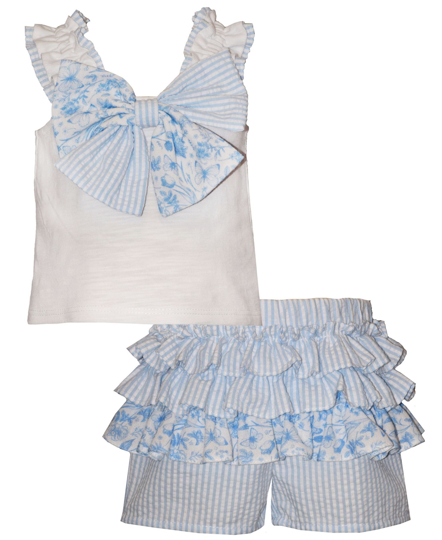 Girls' Toile Ruffle Sleeveless Top and Shorts, 2-Piece Set