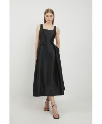 Women's Taffeta Full Skirt Tailored Midi Dress