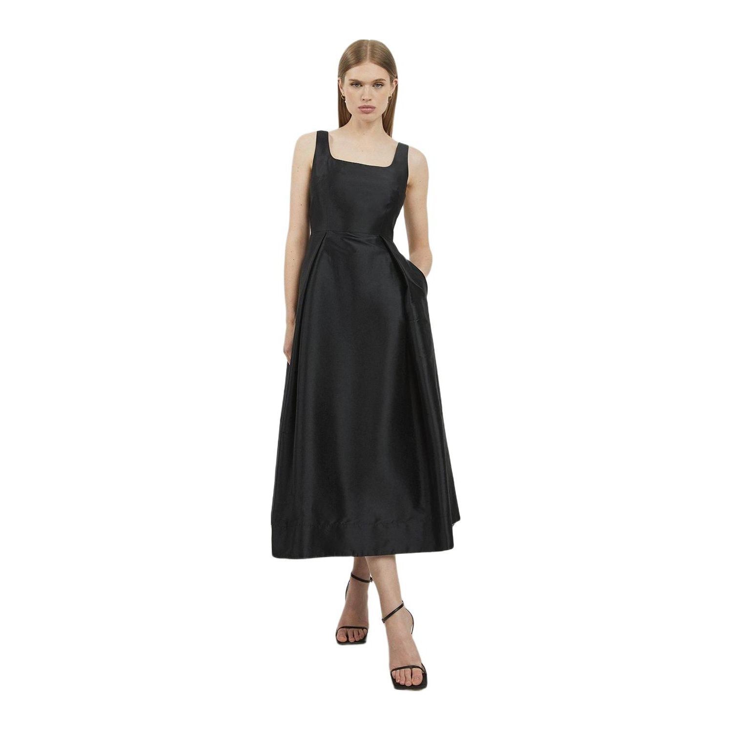 Women's Taffeta Full Skirt Tailored Midi Dress