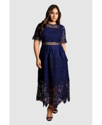 Women's Short Sleeve Lace Midi Dress
