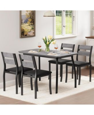 Dining Table Set for 4, Modern Kitchen Table Chairs Set of 4 with Chamfered Edges and Cushioned Seats
