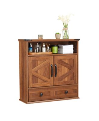 Farmhouse Wall Cabinet with Barn Doors and Adjustable Shelf, 25 in Wide Bathroom Storage Organizer for Bath, Laundry and Entryway