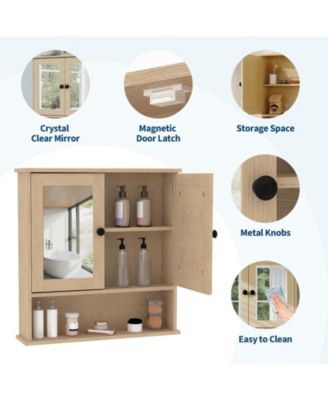 Mirrored Bathroom Wall Cabinet with Adjustable Shelf, 22.2 x 5.1 x 23 in Over Toilet Storage Organizer for Bathroom Spaces