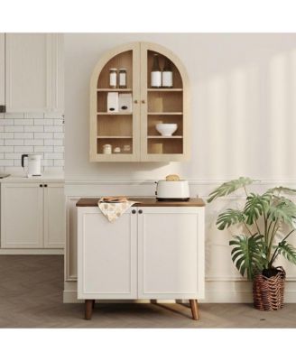 Arched Bathroom Wall Cabinet with Glass Doors and Adjustable Shelves, Wood Over Toilet Storage Organizer for Bathroom and Laundry Room