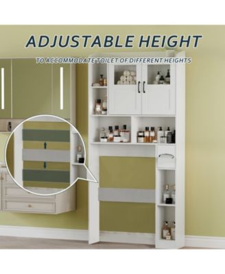 Over Toilet Storage Cabinet with Glass Doors and Adjustable Shelves, 67.4 in Tall Bathroom Organizer for Bath or Laundry