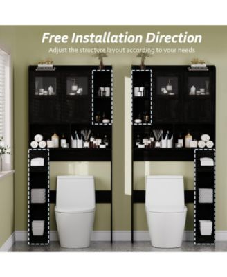 Over Toilet Storage Cabinet with Glass Doors and Adjustable Shelves, 67.4 in Tall Bathroom Organizer for Bath or Laundry