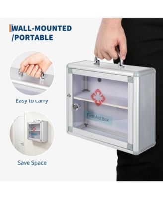 Lockable Medicine Cabinet with Clear Door and Handle, Wall Mount or Carry Storage Box for Bathroom and Home Use
