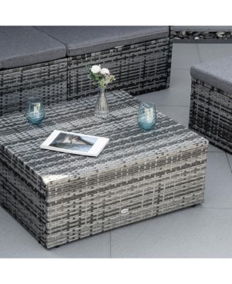 4-Piece Outdoor Rattan Furniture Set, Round Convertible Patio Daybed or Sunbed, Sectional Sofa with Canopy, Pillows, Cushions, Footrest, Table, PE Plastic Wicker, Grey
