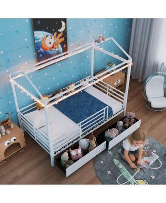 Kids House Floor Bed Frame with Roof