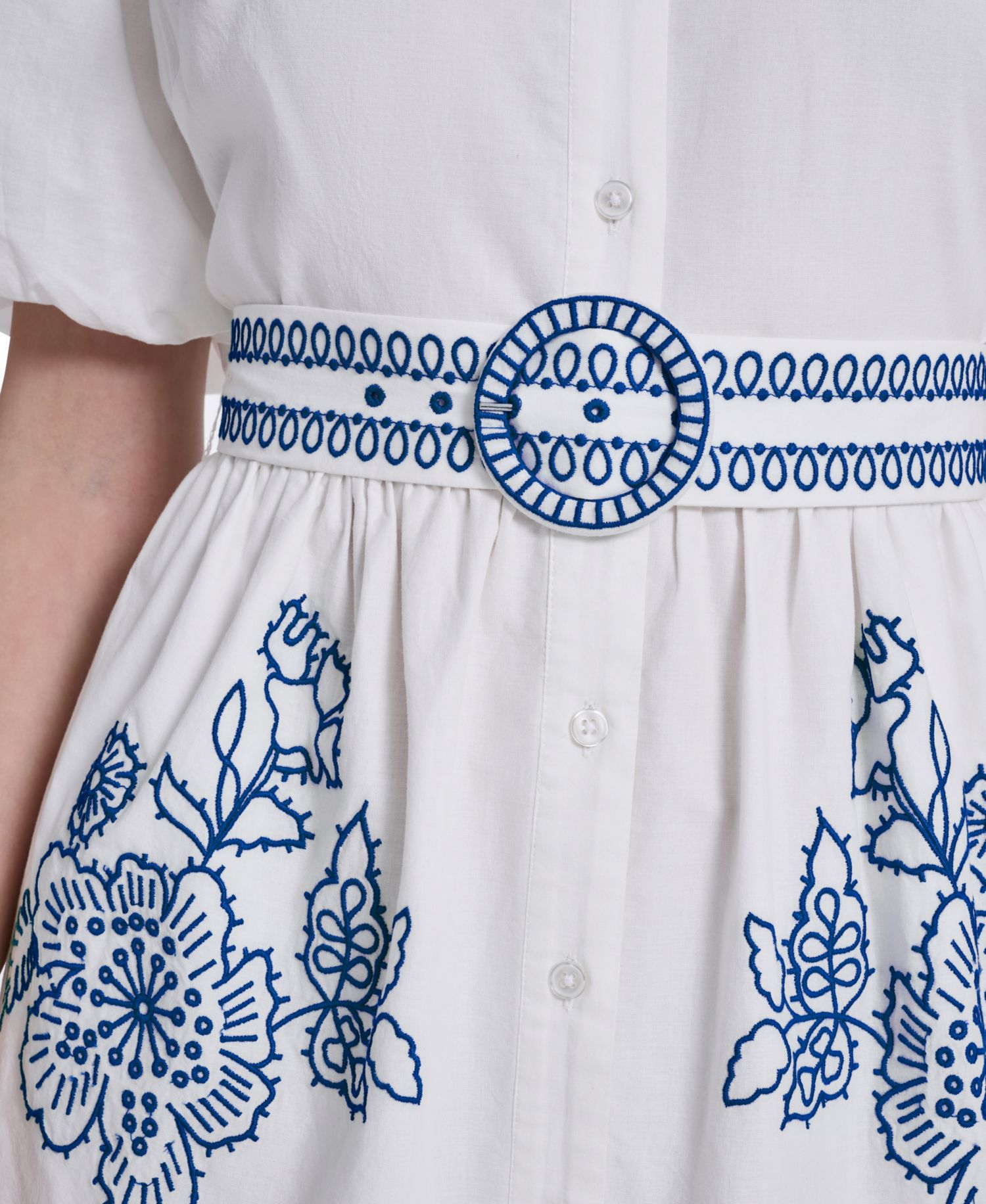 Women's Mandarin Collar Belted Shirt-Dress