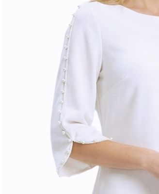 Petite 3/4 Mother of Pearl-Detail Petal Sleeve Dress