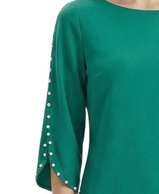 Petite 3/4 Mother of Pearl-Detail Petal-Sleeve Dress