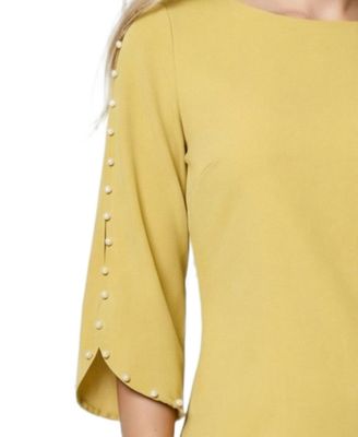 Petite 3/4 Mother of Pearl-Detail Petal-Sleeve Dress