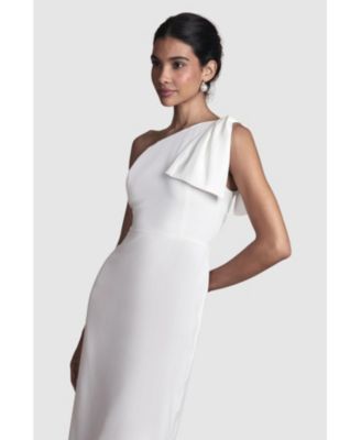 Women's Bow One Shoulder Midi Wedding Dress