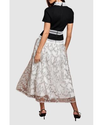 Women's Embroidered Mesh Skirt Midaxi Dress