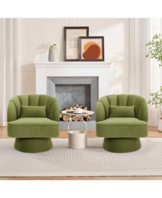 Modern Swivel Barrel Accent Chair,360 Degree Velvet Upholstered Armchair with Striped Backrest and Plush Padding, Comfy Round Lounge Chair