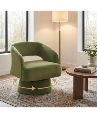 Modern Swivel Barrel Accent Chair, Upholstered Armchair with Striped Backrest and Plush Padding, Comfy Round Lounge Chair