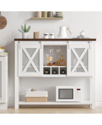 Buffet Cabinet 46.5" Large Buffet Sideboard Cabinet With 2 Sliding Barn Doors Farmhouse Wine Cabinet Table Wine Rack Bar Storage Cabinet