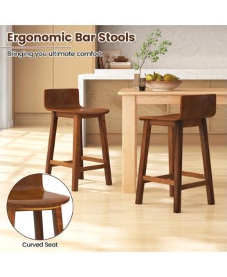 24.5'' Solid Wood Bar Stools Set of 4 Home Counter Kitchen Stools w/ Low Backrest and Footrest