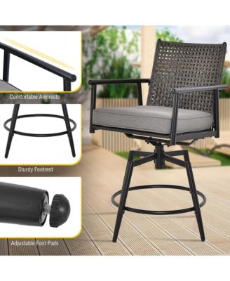 Patio Swivel Bar Stools Set of 4 Outdoor Counter Height Bar Chairs w/ PE Rattan