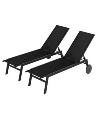 Patio Chaise Lounge Chair with Wheels and 6-Level Adjustable Backrest Set of 2