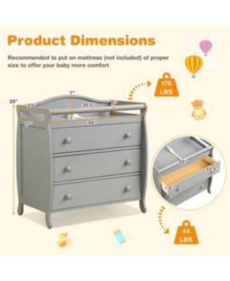 Baby Changing Table with 3 Storage Drawers and Safety Belt