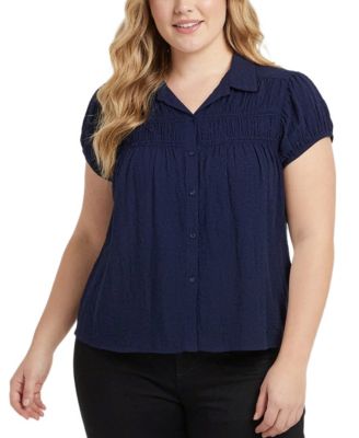 Plus Size Cap-Sleeve Rouched Yoke Top