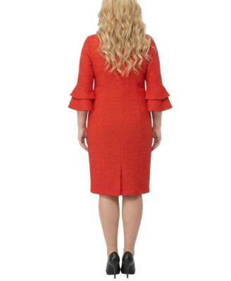 Plus Size 3/4-Sleeve Shawl Collar Dress