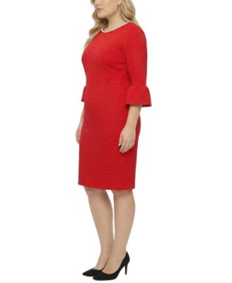 Plus Size 3/4-Sleeve Mother of Pearl Detail Dress