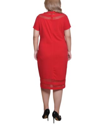 Plus Size Short-Sleeve Dress with Mesh Insets