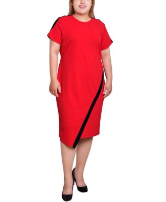 Plus Size Short-Sleeve Assymetrical Hem Dress