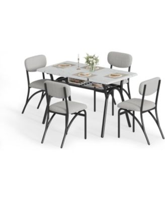 4-Person Modern Dining Set with Storage Table and Boucle Chairs, for Small Spaces