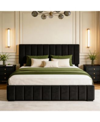 Bed Frame with 4 Storage Drawers, Adjustable Height Headboard, Upholstered Platform Bed Frame