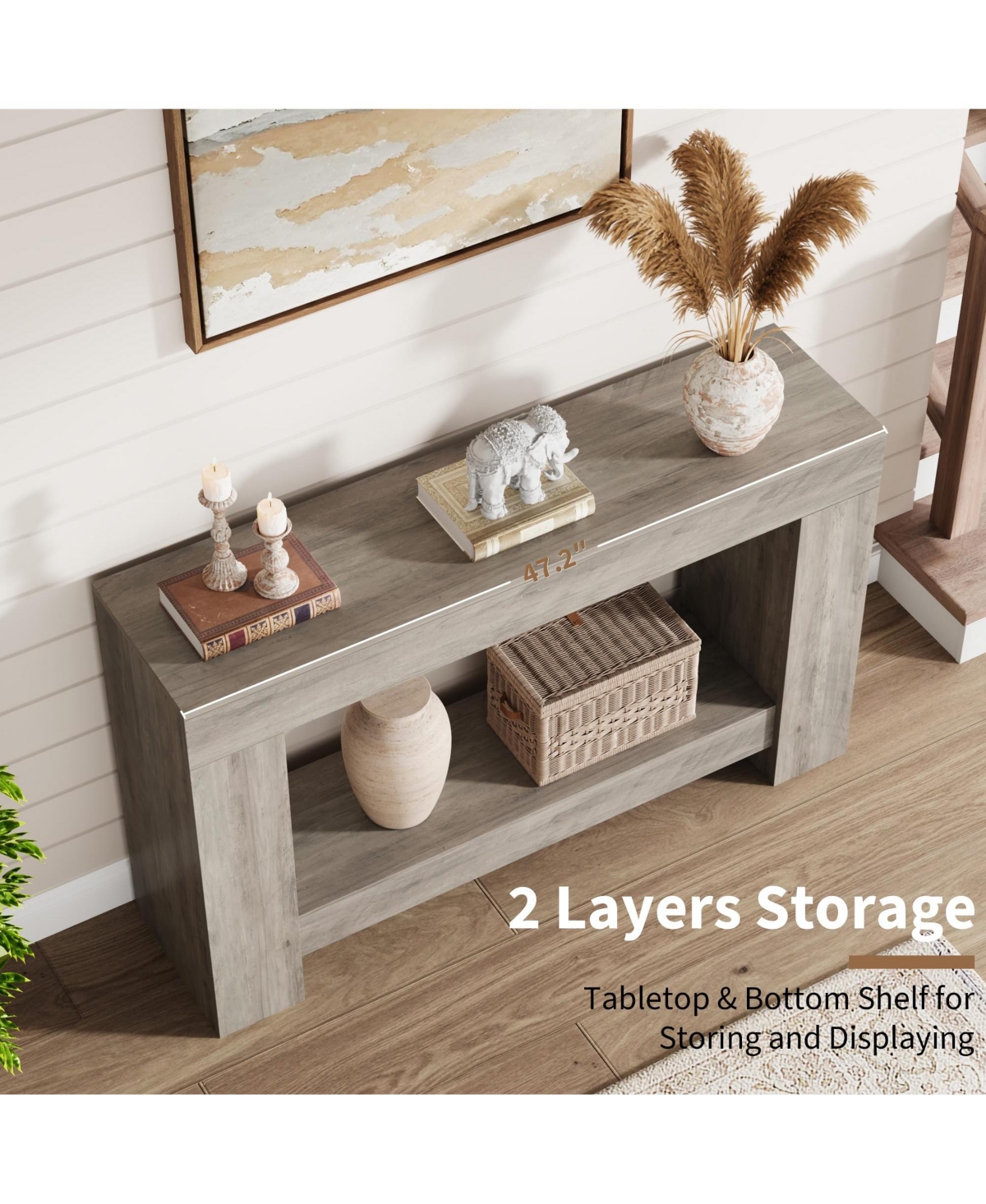 gaomon Farmhouse 2-Tier Open Storage Long Console Table