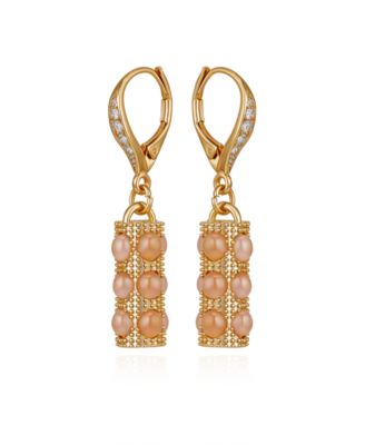Gold-Tone Rose Stone Lever-Back Drop Earrings